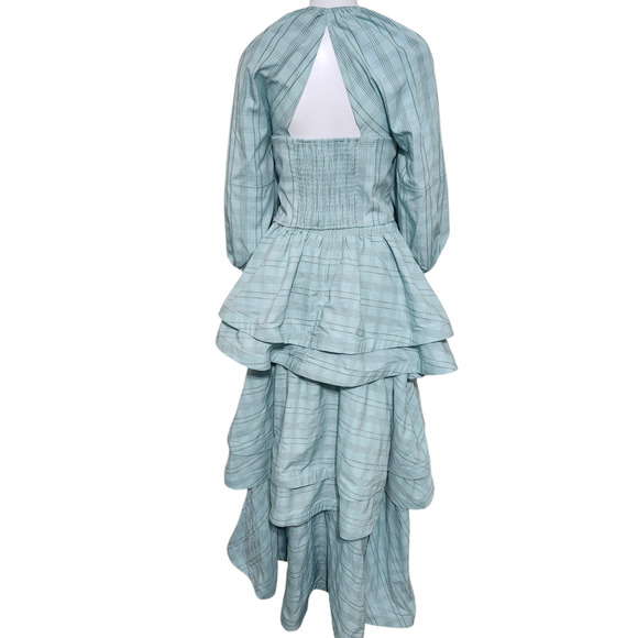 New Buru Large Teagan Tiered Ruffle Stripe Full Length Pockets A-Line Skirt Aqua - Picture 11 of 15
